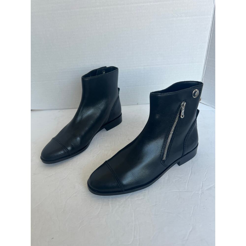 NWT Ann Taylor Cassie Black Leather Zip Side Low Block Heel Ankle Moto Bootie 7M
